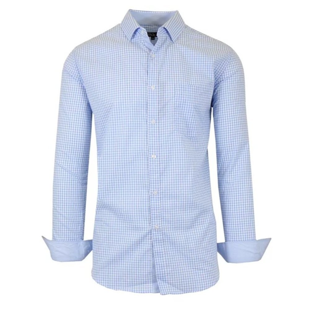 Galaxy by Harvic Gingham Mens Button Up Dress Shirt Light Blue, Size‎ M, NWT